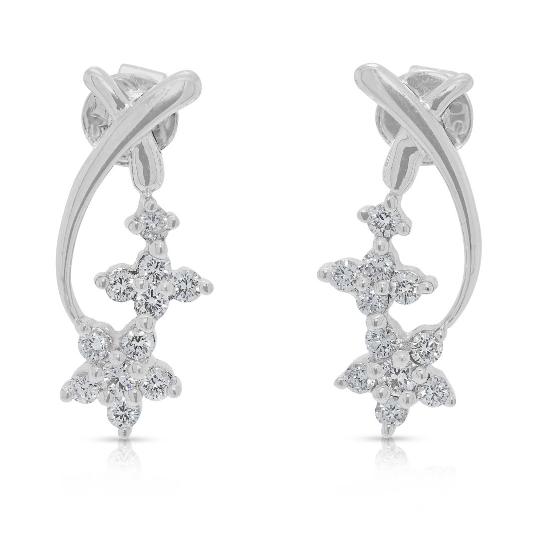 Dazzling 0.70ct Natural Diamond Flower Cluster 18K White Gold Earring and Pendant Set (New)