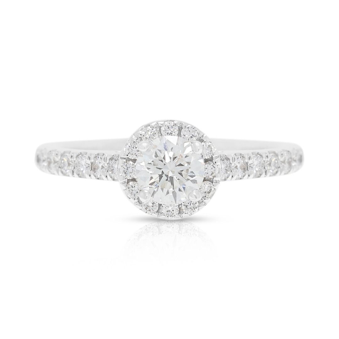 Dazzling 0.71ct Meyson Jewelery Diamond Halo Pave Ring in 18K White Gold - GIA Certified