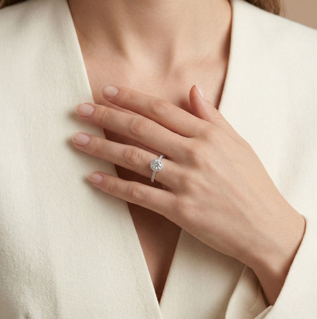 Dazzling 0.71ct Meyson Jewelery Diamond Halo Pave Ring in 18K White Gold - GIA Certified