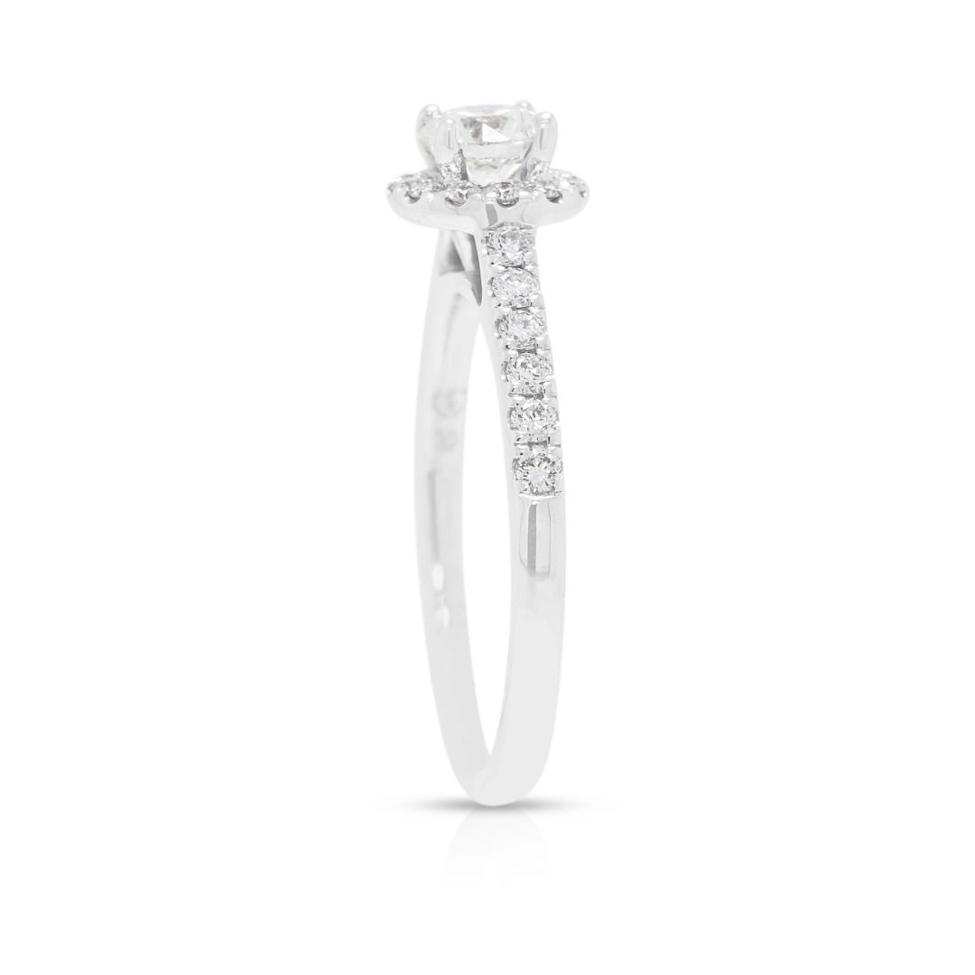 Dazzling 0.71ct Meyson Jewelery Diamond Halo Pave Ring in 18K White Gold - GIA Certified