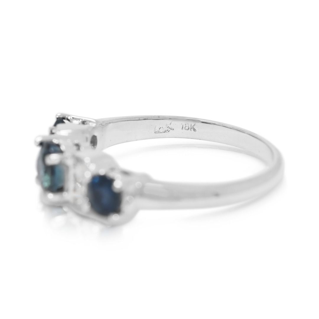 Dazzling 0.74ct Sapphire & Diamond Ring in 18K White Gold