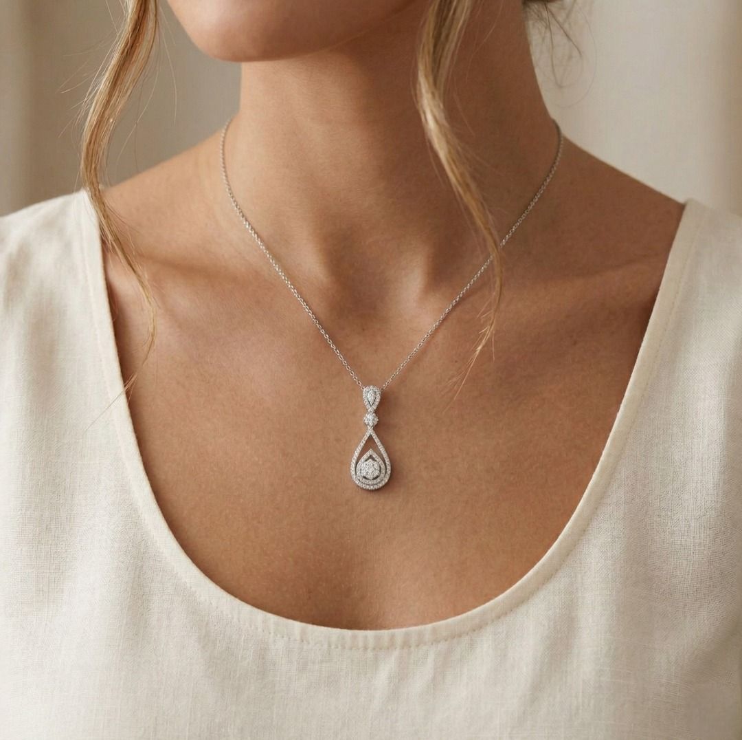 Dazzling 0.82ct Diamond Teardrop Pendant in 18K White Gold