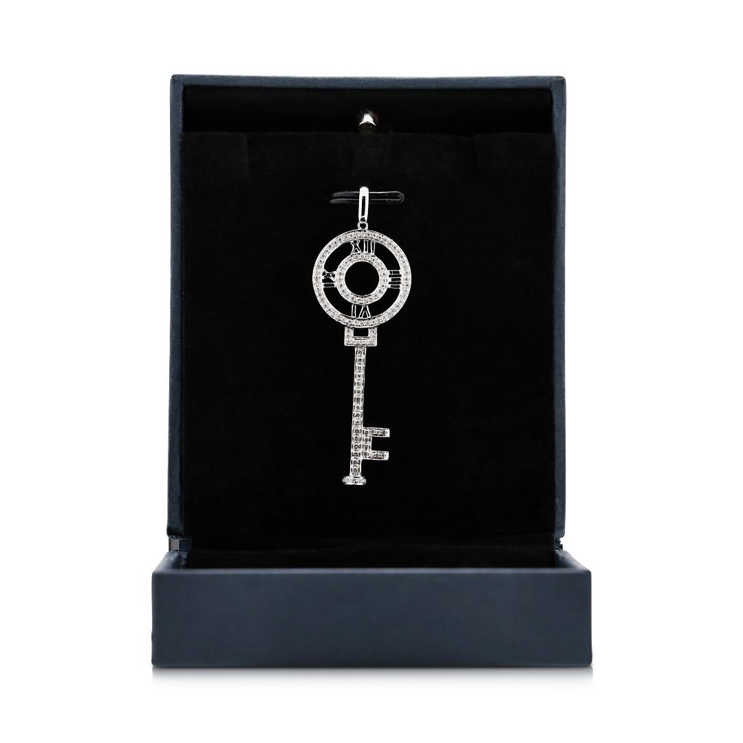 Dazzling 0.9ct Natural Diamonds Key-Shaped Pendant in 18K White Gold
