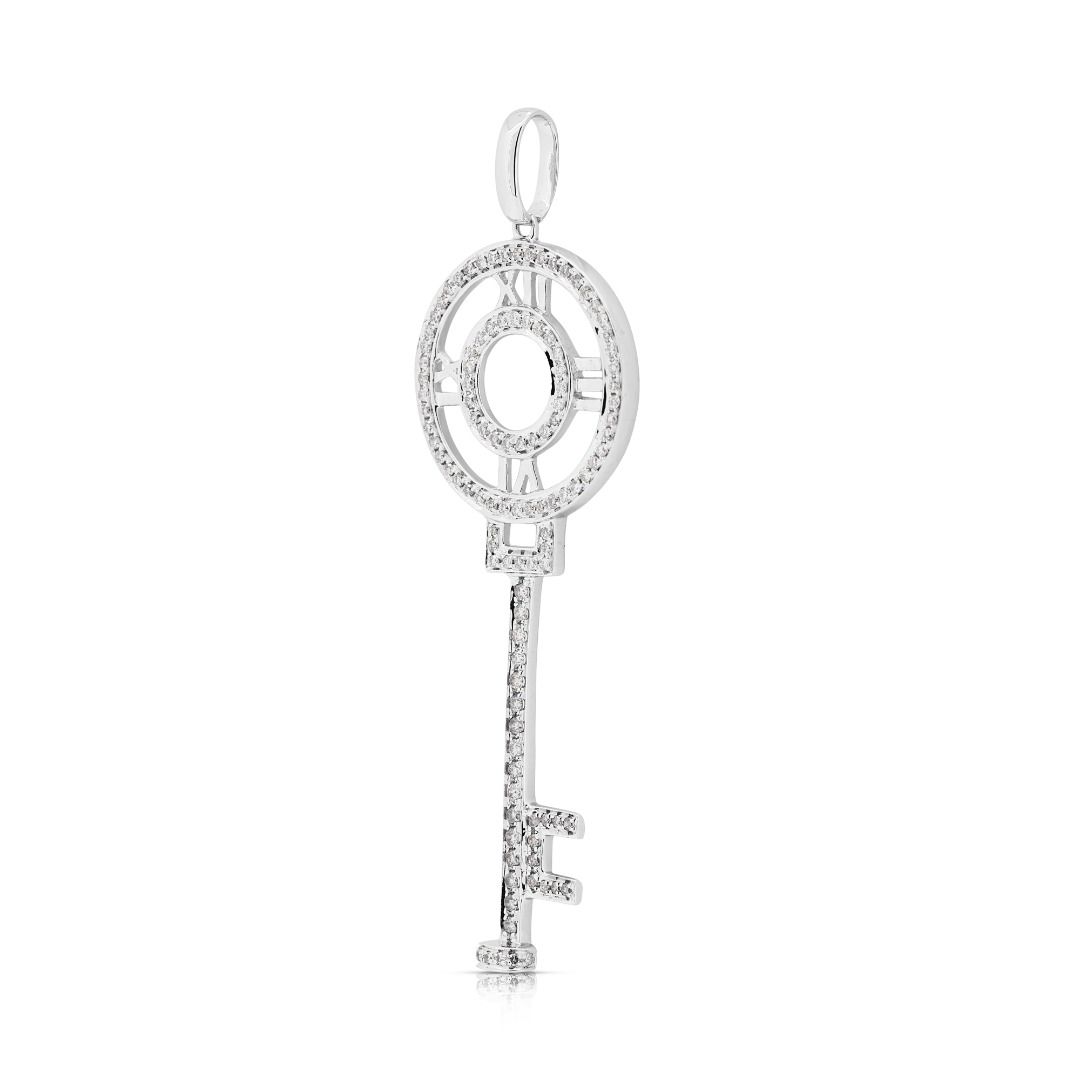 Dazzling 0.9ct Natural Diamonds Key-Shaped Pendant in 18K White Gold