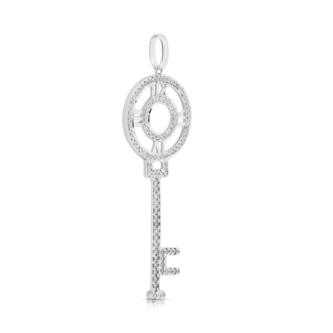 Dazzling 0.9ct Natural Diamonds Key-Shaped Pendant in 18K White Gold
