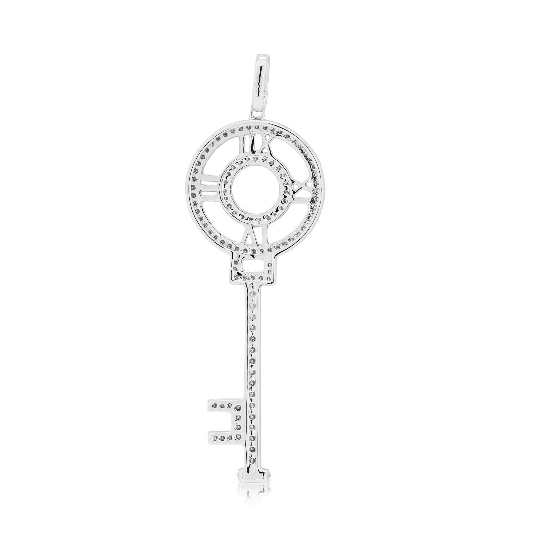 Dazzling 0.9ct Natural Diamonds Key-Shaped Pendant in 18K White Gold