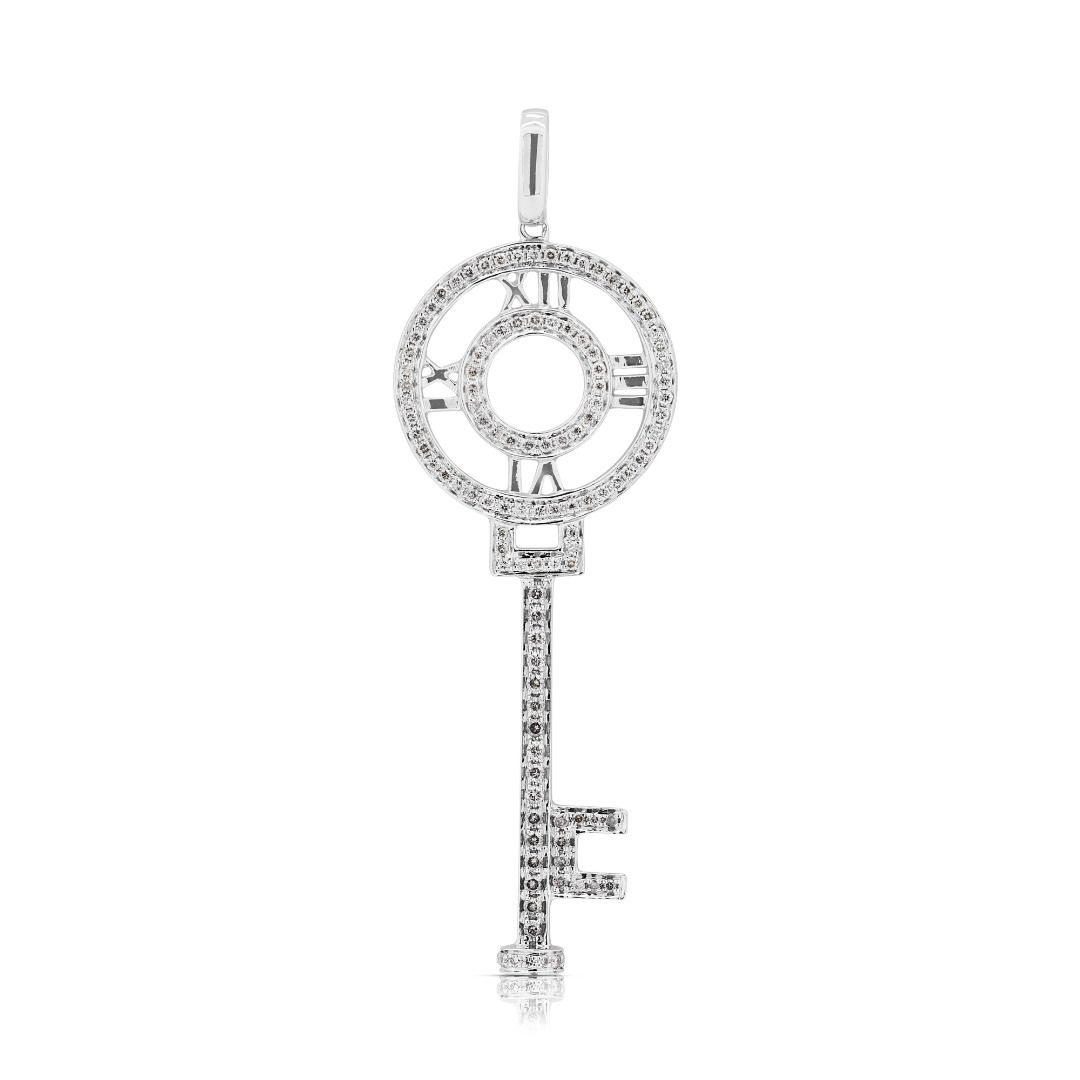 Dazzling 0.9ct Natural Diamonds Key-Shaped Pendant in 18K White Gold