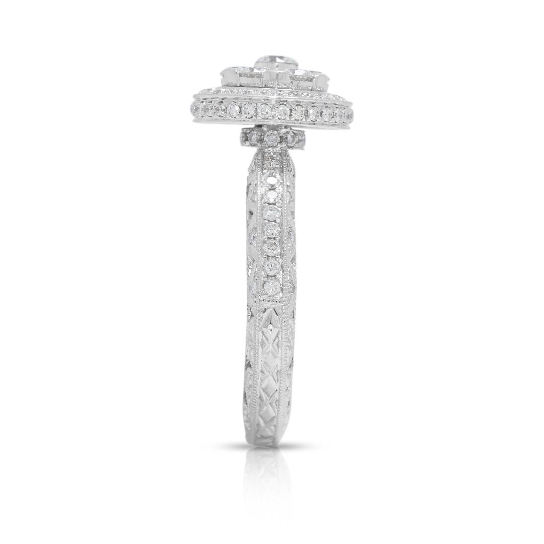 Dazzling 1.01ct Natural Diamond 18K White Gold Halo Pave Ring