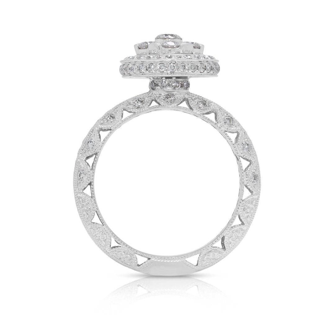 Dazzling 1.01ct Natural Diamond 18K White Gold Halo Pave Ring