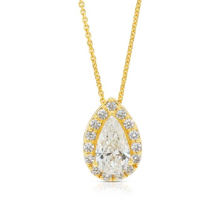 Dazzling 1.10ct Diamonds Necklace with Halo Pendant in 18k Yellow Gold - IGI Certified
