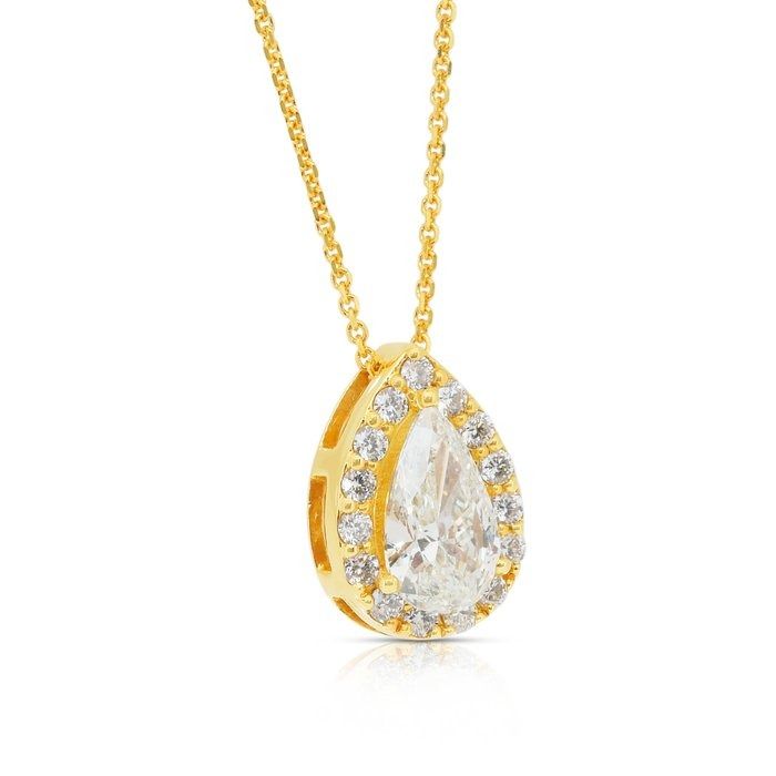 Dazzling 1.10ct Diamonds Necklace with Halo Pendant in 18k Yellow Gold - IGI Certified