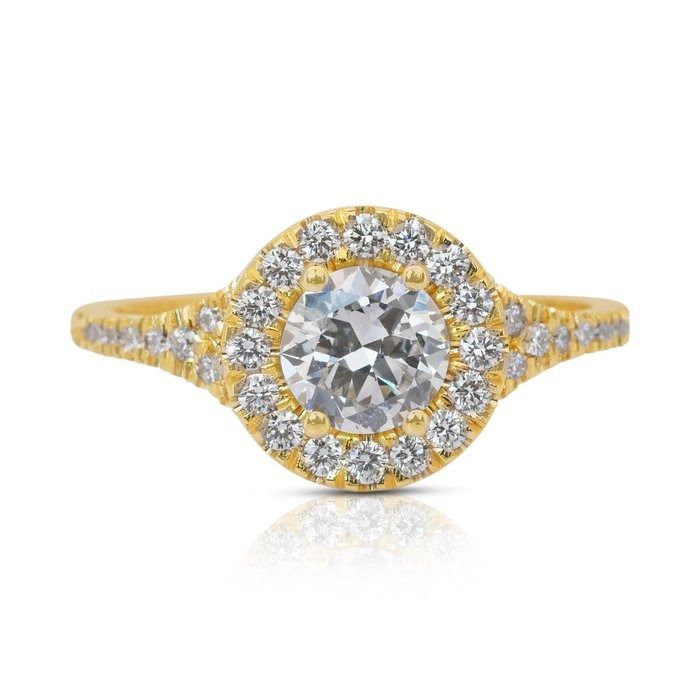 Dazzling 1.14ct Diamonds Halo Ring in 18k Yellow Gold - IGI Certified
