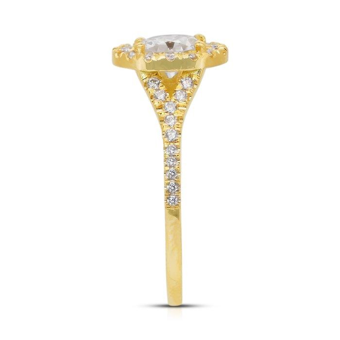 Dazzling 1.14ct Diamonds Halo Ring in 18k Yellow Gold - IGI Certified