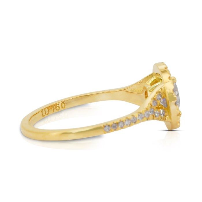 Dazzling 1.14ct Diamonds Halo Ring in 18k Yellow Gold - IGI Certified