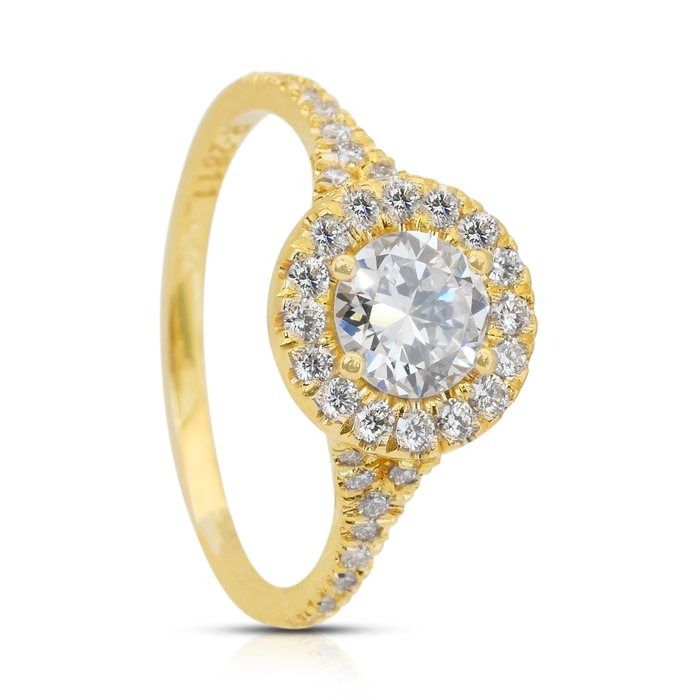 Dazzling 1.14ct Diamonds Halo Ring in 18k Yellow Gold - IGI Certified