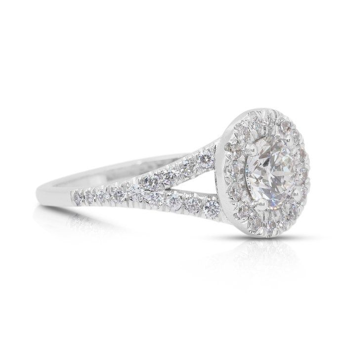 Dazzling 1.26ct Diamonds Halo Ring in 18k White Gold - IGI Certified