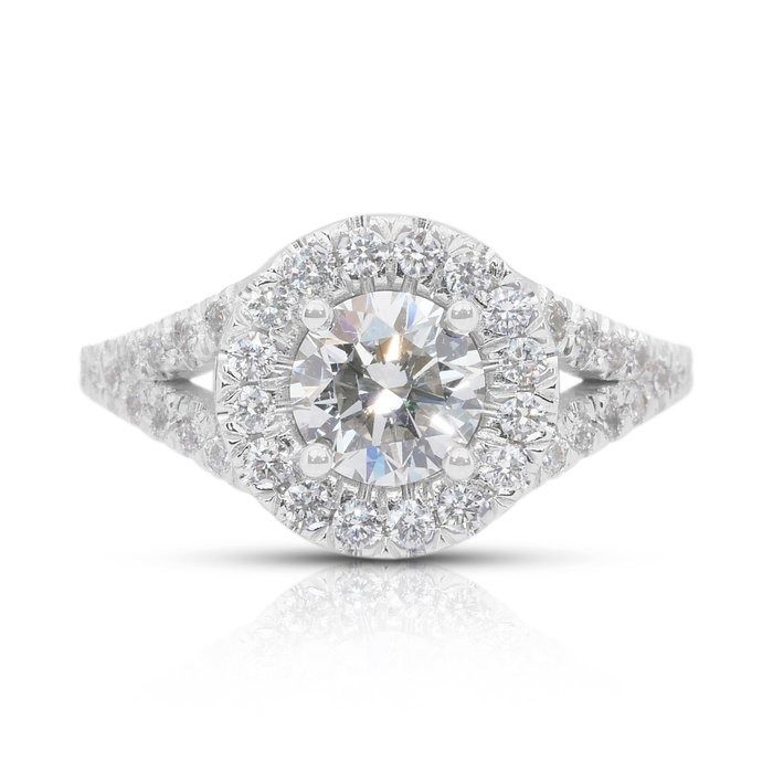 Dazzling 1.26ct Diamonds Halo Ring in 18k White Gold - IGI Certified