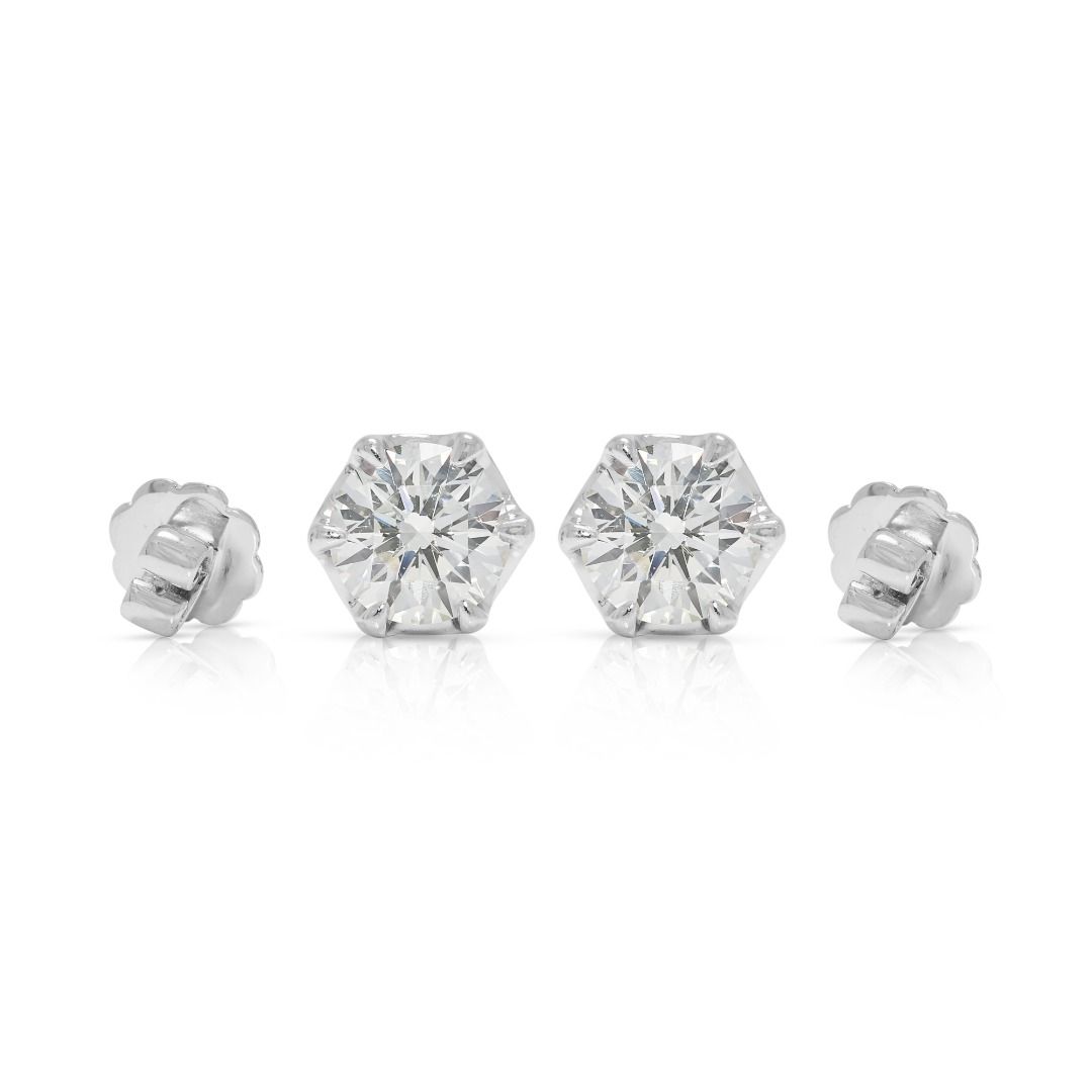 Dazzling 1.40ct Natural Diamond 18K White Gold Stud Earrings (Unworn)