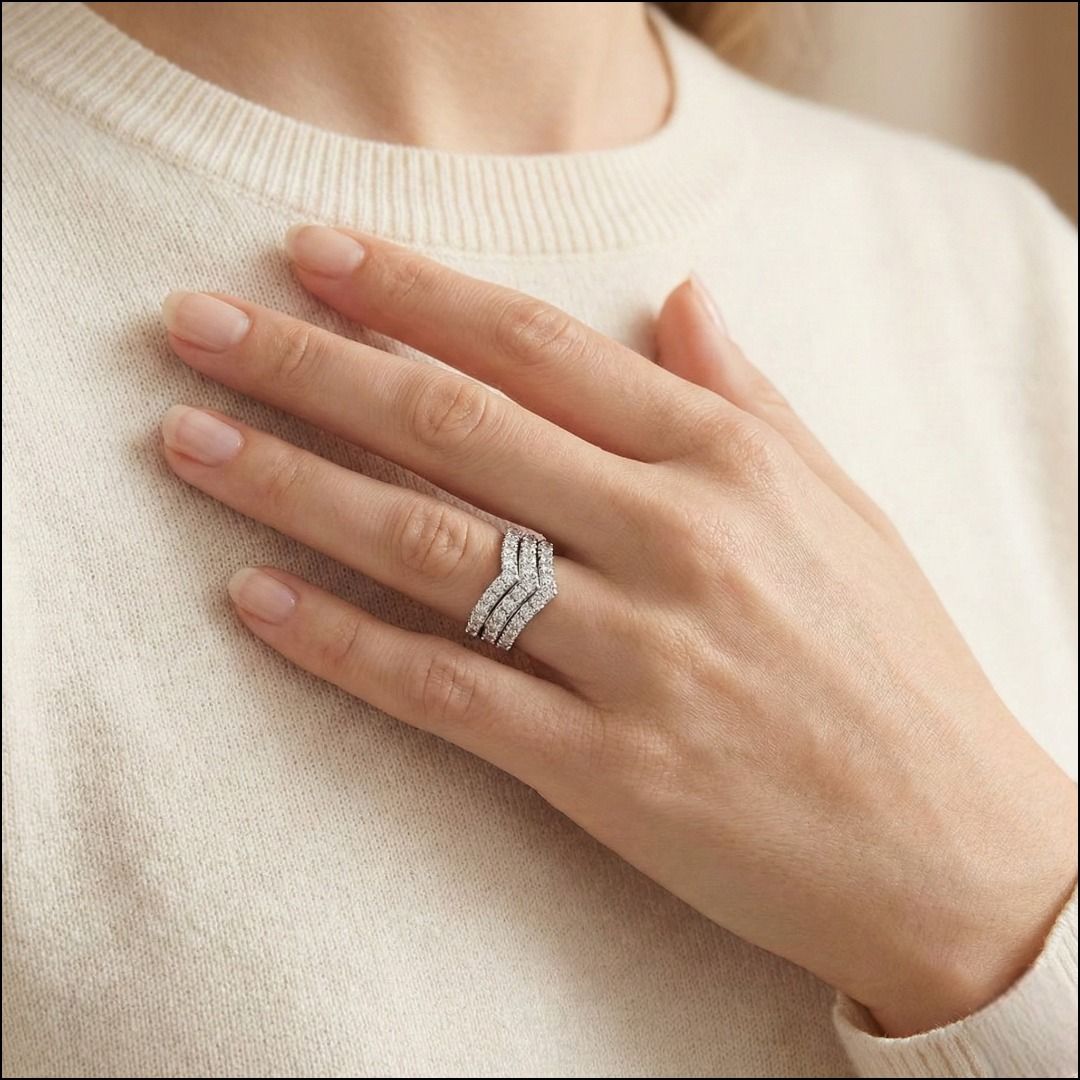 Dazzling 1.56ct Diamond Mulit-Row Chevron Band in 18K White Gold