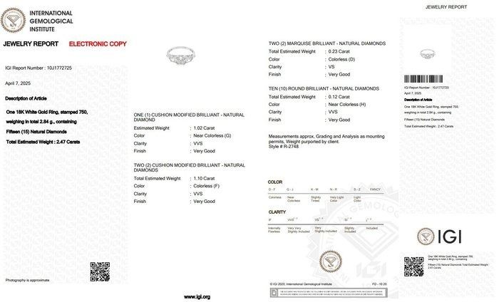 Dazzling 2.47ct Diamonds Ring in 18k White Gold - IGI Certified