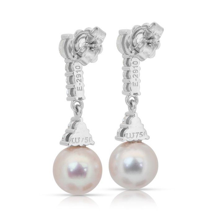 Dazzling 24.87ct Fresh Water Cultured Pearls and Diamonds Drop Earrings in 18k White Gold - IGI Certified
