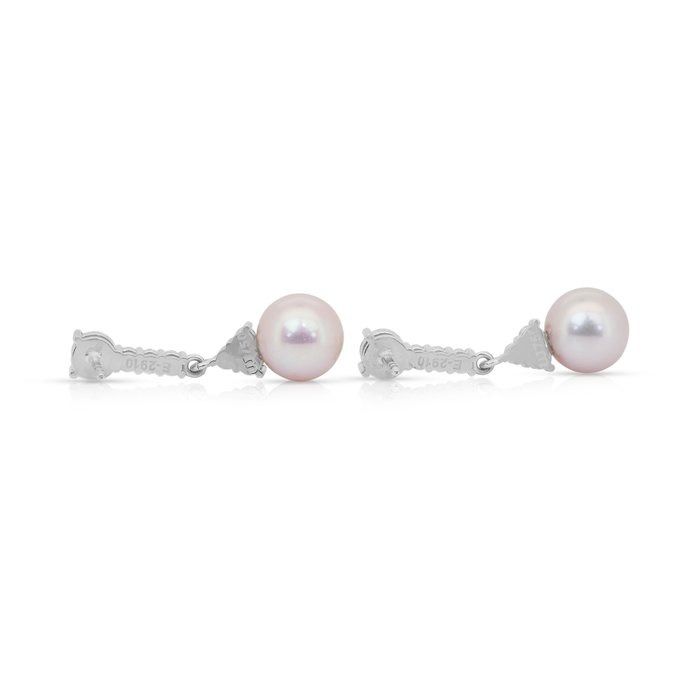 Dazzling 24.87ct Fresh Water Cultured Pearls and Diamonds Drop Earrings in 18k White Gold - IGI Certified