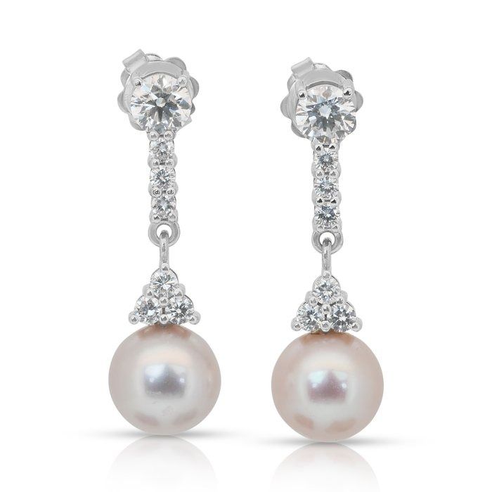 Dazzling 24.87ct Fresh Water Cultured Pearls and Diamonds Drop Earrings in 18k White Gold - IGI Certified
