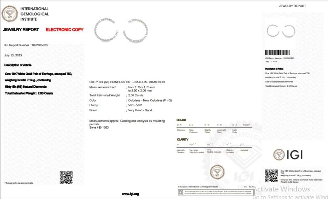 Dazzling 2 carat and 50 points Natural Diamond Semi Circle Earrings - with IGI Certificate