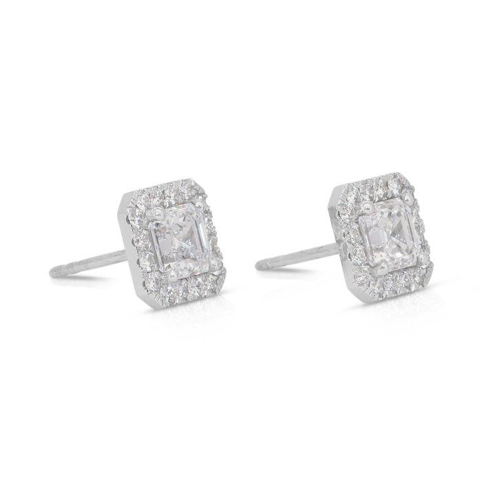 Dazzling 2.52ct Double Excellent Ideal Cut Diamonds Halo Stud Earrings in 18k White Gold - GIA Certified