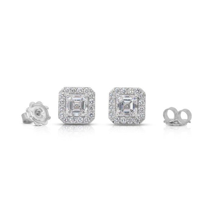 Dazzling 2.52ct Double Excellent Ideal Cut Diamonds Halo Stud Earrings in 18k White Gold - GIA Certified