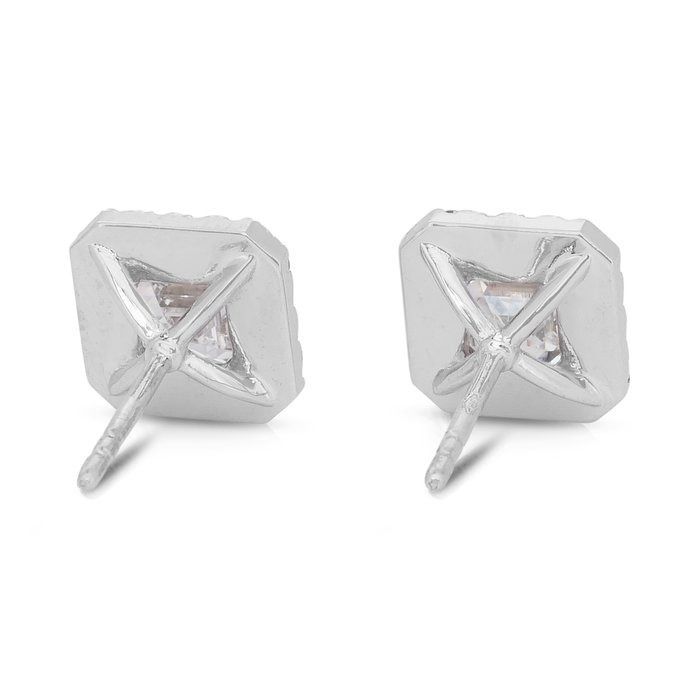 Dazzling 2.52ct Double Excellent Ideal Cut Diamonds Halo Stud Earrings in 18k White Gold - GIA Certified