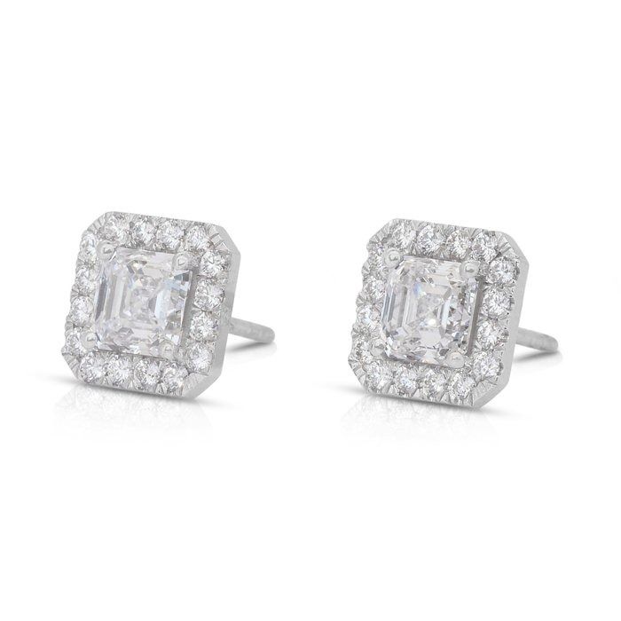 Dazzling 2.52ct Double Excellent Ideal Cut Diamonds Halo Stud Earrings in 18k White Gold - GIA Certified