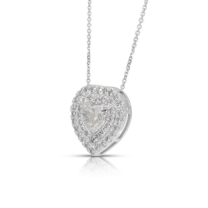 Dazzling 2.64ct Diamonds Necklace with Double Halo Heart Pendant in 14k White Gold - IGI Certified