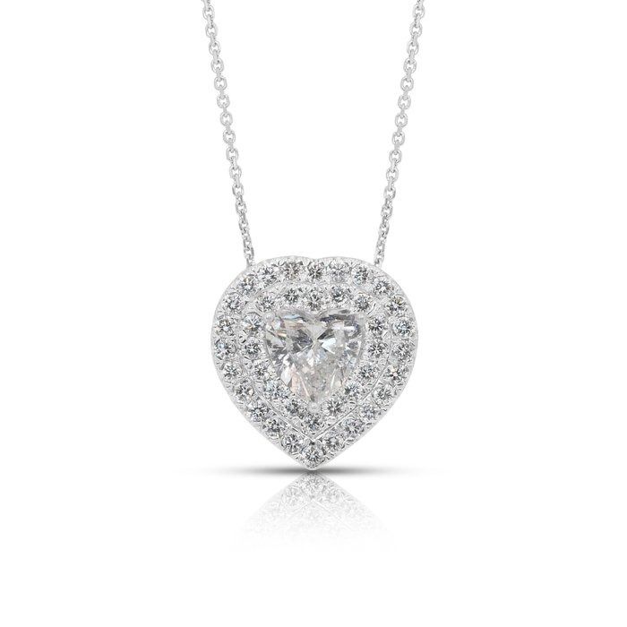 Dazzling 2.64ct Diamonds Necklace with Double Halo Heart Pendant in 14k White Gold - IGI Certified