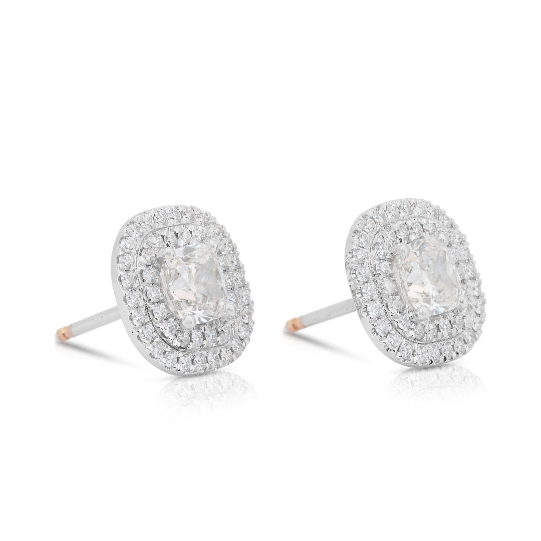 Dazzling 2.90ct Diamonds Double Halo Earrings in 18k White Gold - IGI Certified