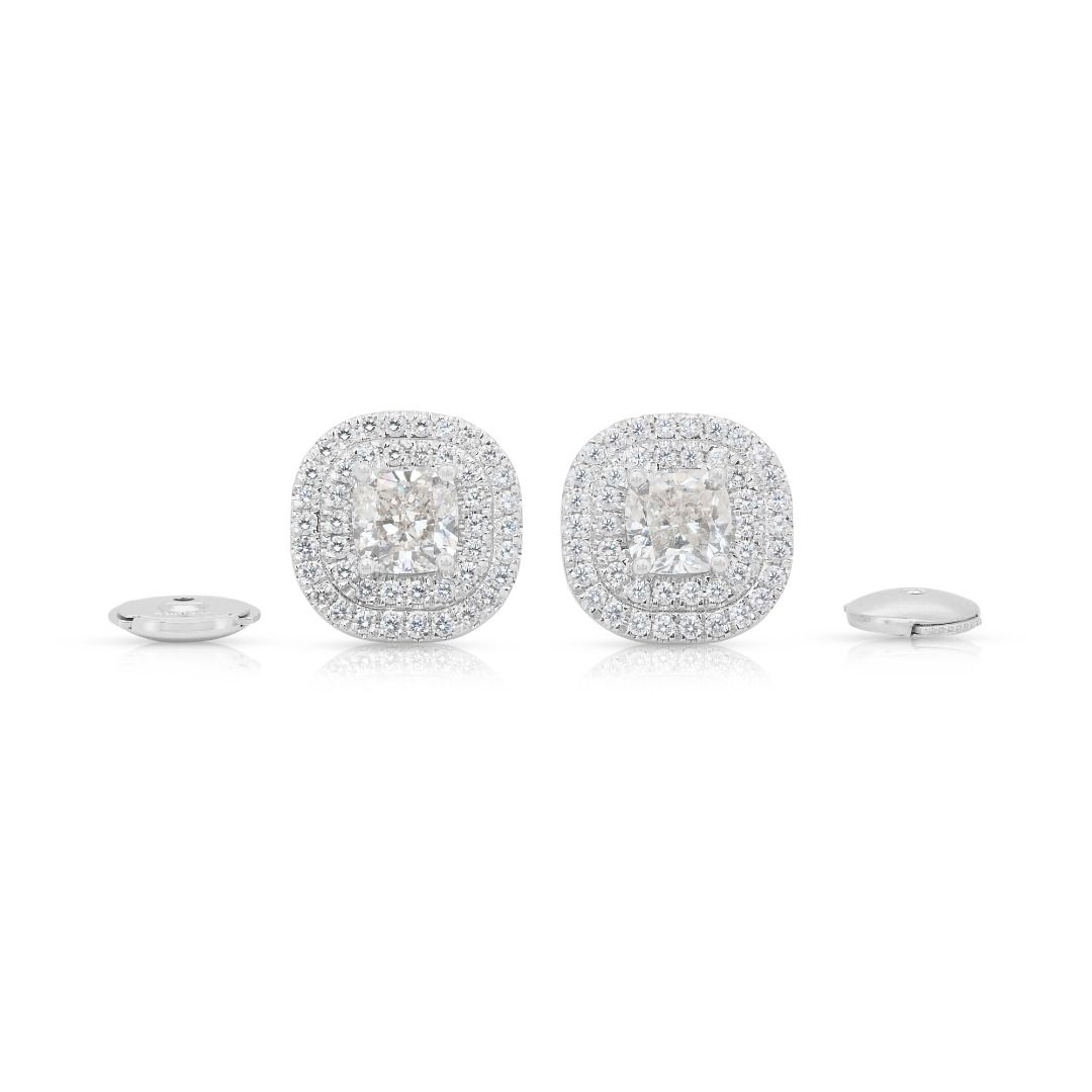 Dazzling 2.90ct Diamonds Double Halo Earrings in 18k White Gold - IGI Certified
