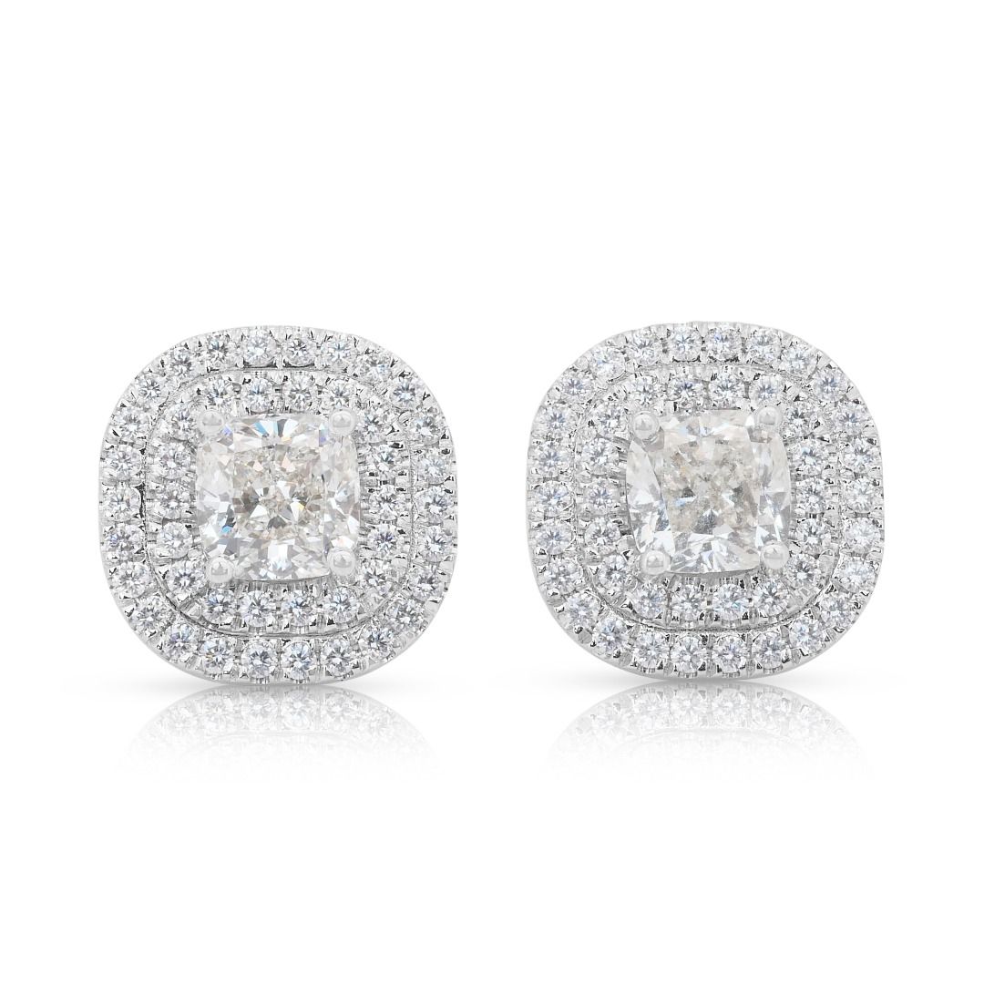 Dazzling 2.90ct Diamonds Double Halo Earrings in 18k White Gold - IGI Certified