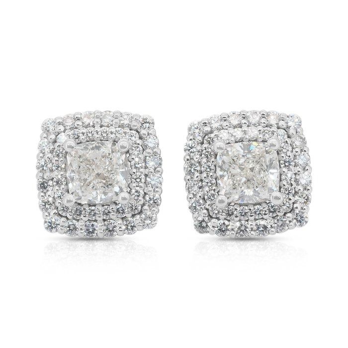 Dazzling 3.08ct Double Excellent Ideal Cut Diamonds Stud Earrings in 18k White Gold - GIA Certified