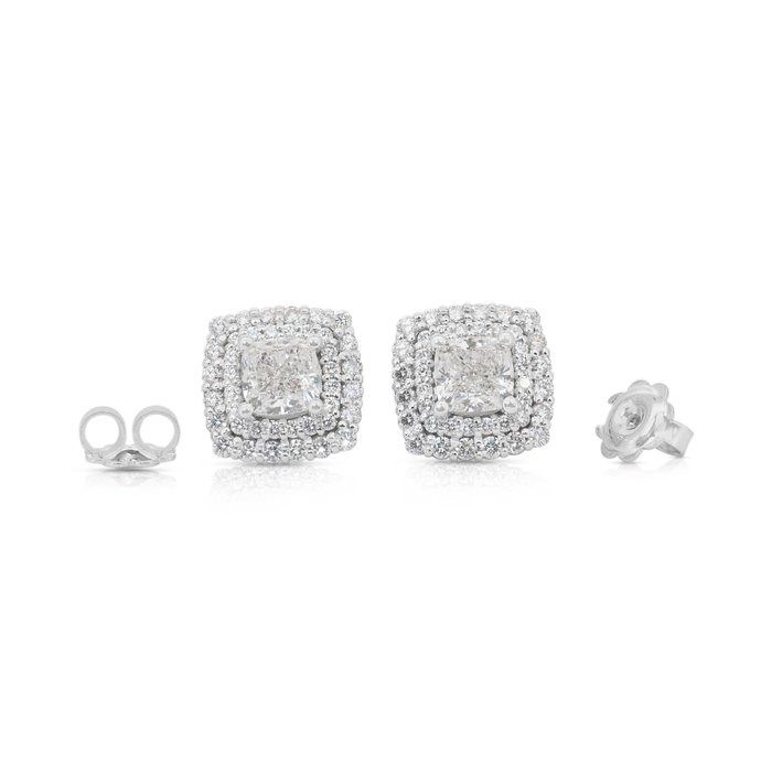 Dazzling 3.08ct Double Excellent Ideal Cut Diamonds Stud Earrings in 18k White Gold - GIA Certified