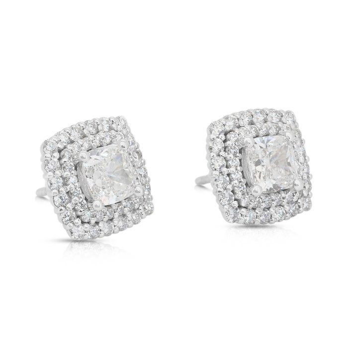 Dazzling 3.08ct Double Excellent Ideal Cut Diamonds Stud Earrings in 18k White Gold - GIA Certified