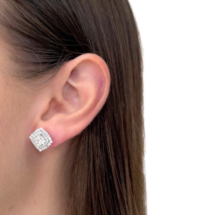 Dazzling 3.08ct Double Excellent Ideal Cut Diamonds Stud Earrings in 18k White Gold - GIA Certified