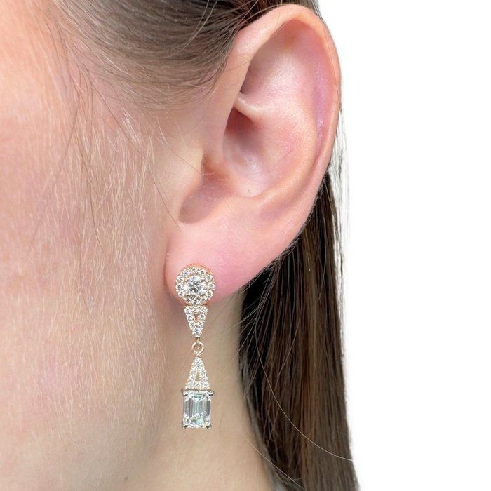 Dazzling 3.18ct Diamonds Drop Earrings in 18k White & Rose Gold - IGI Certified