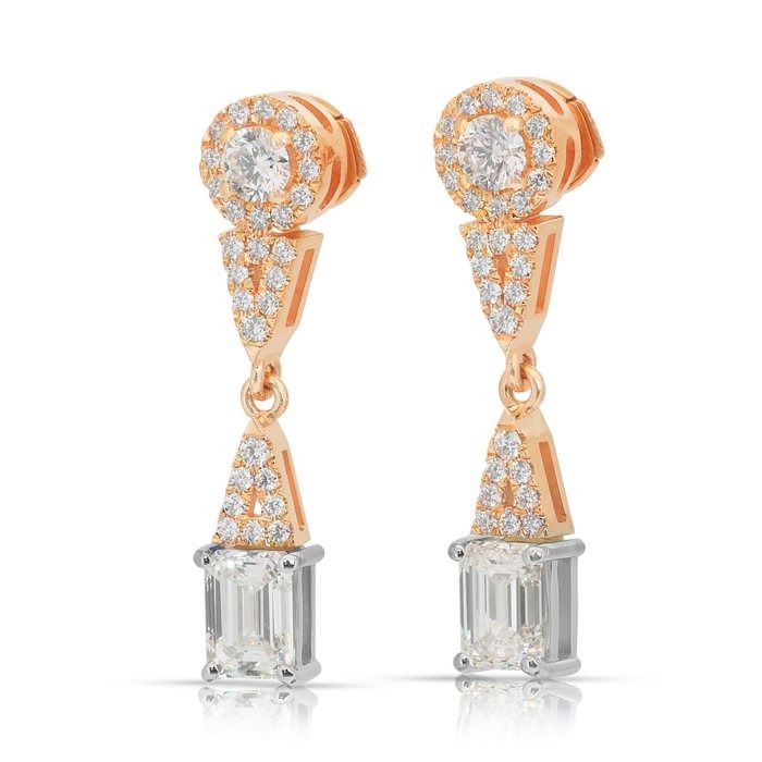 Dazzling 3.18ct Diamonds Drop Earrings in 18k White & Rose Gold - IGI Certified