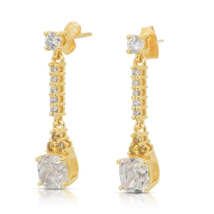 Dazzling 3.74ct Diamonds Drop Earrings in 18k Yellow Gold - IGI Certified