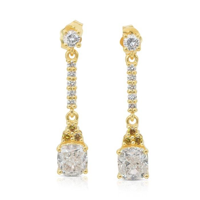Dazzling 3.74ct Diamonds Drop Earrings in 18k Yellow Gold - IGI Certified