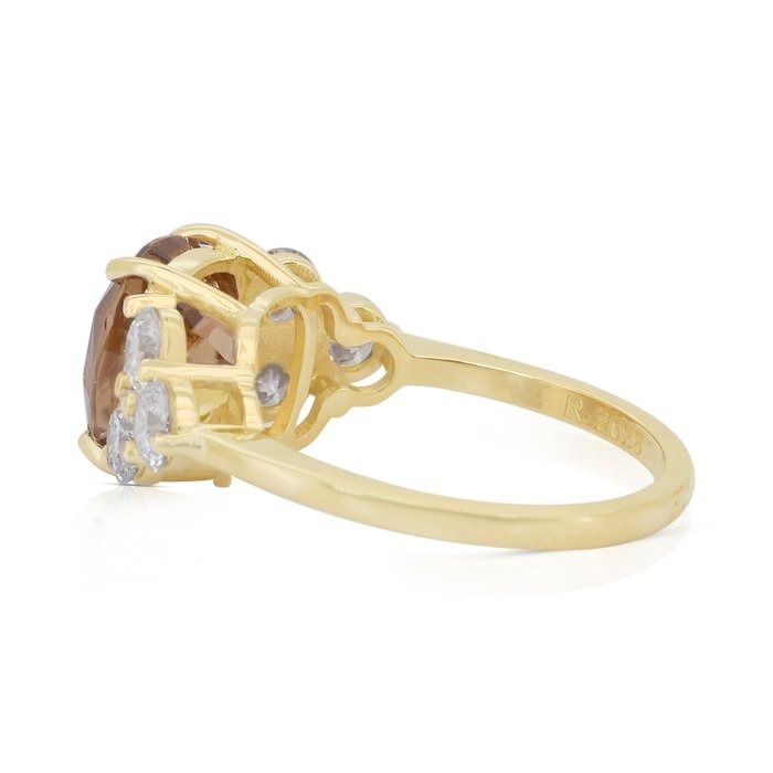 Dazzling 7.01ct Zircon and Diamonds Pave Ring in 14k Yellow Gold - GIA Certified