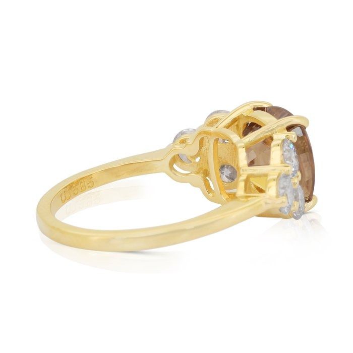 Dazzling 7.01ct Zircon and Diamonds Pave Ring in 14k Yellow Gold - GIA Certified