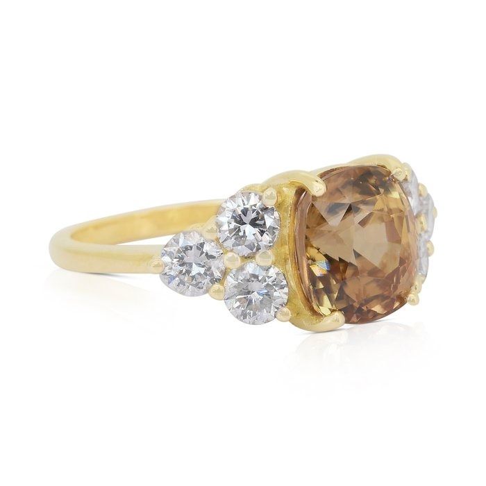 Dazzling 7.01ct Zircon and Diamonds Pave Ring in 14k Yellow Gold - GIA Certified