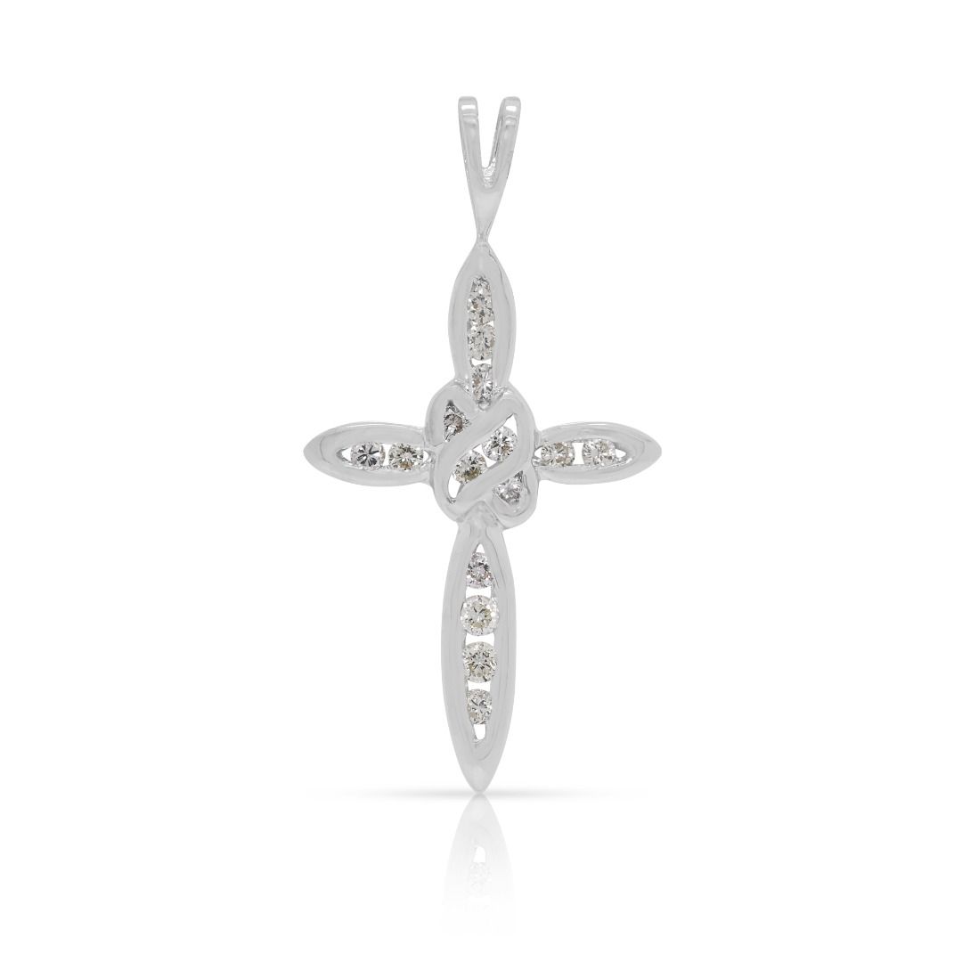 Delicate 0.20ct Natural Diamond Scalloped Cross Pendant in 18k White Gold
