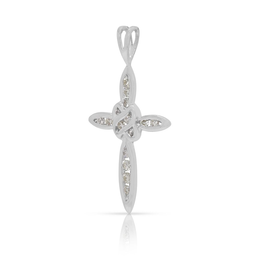 Delicate 0.20ct Natural Diamond Scalloped Cross Pendant in 18k White Gold